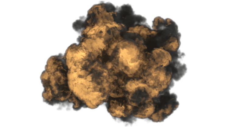 HD VFX of Birds Eye View Explosion Black Smoke