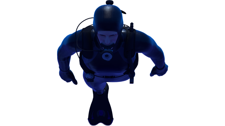 HD VFX of  Looping Scuba Diver Front View 