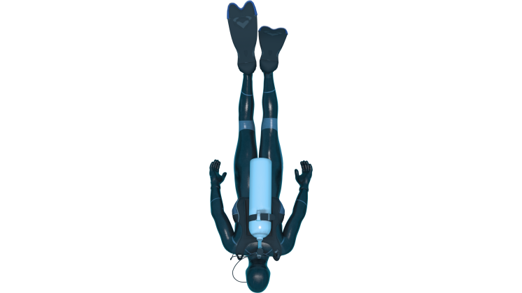 HD VFX of  Looping Scuba Diver Top View 