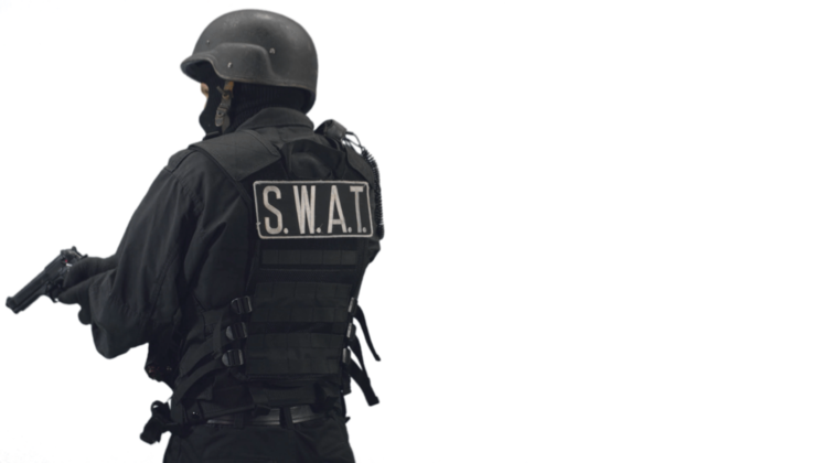 HD VFX of  Clearing Room SWAT Back Angle Handgun 