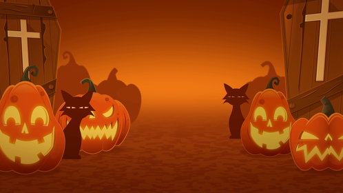 Halloween Background - Pumpkins, Cats and Coffins Effect