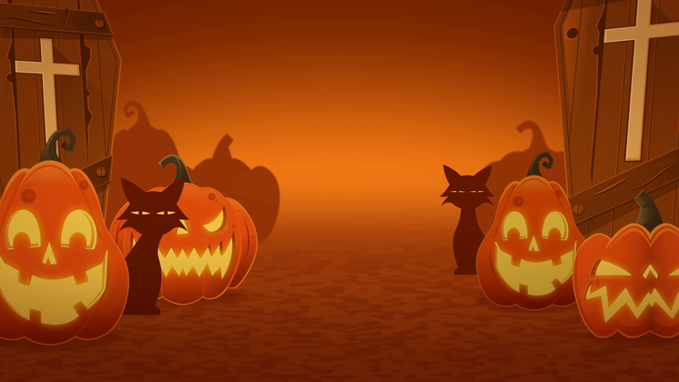 HD VFX of Halloween Background  Pumpkins Cats and Coffins